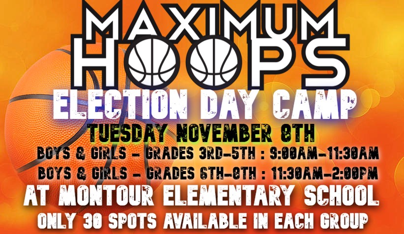 MaximumHoops's tweet photo. This Tuesday
ELECTION DAY CAMP!
at Montour Elementary School
For Boys & Girls Grades 3-8
https://t.co/o6ywIMROLh
#pittsburgh #basketball #camp #electionday
#lebo #USC #montour #Canonmac https://t.co/bwGcDJgliW
