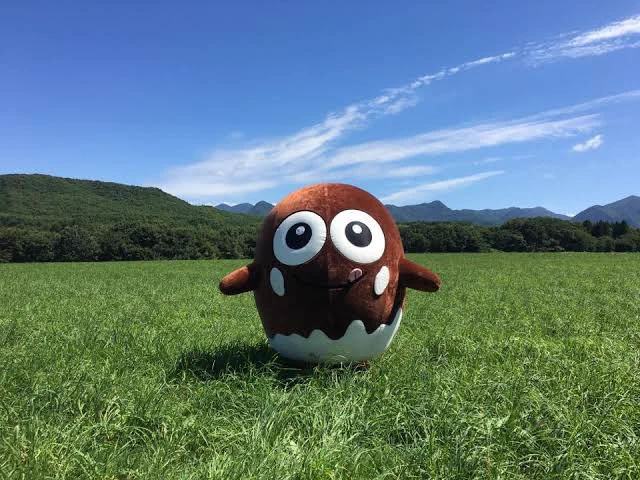 Shimogoro, the mascot for the town of Shimogo, is based on the local delicacy "shingoro," which is a ball of glutinous rice on a stick, coated in sweet miso, and grilled (his feet are the flames). 