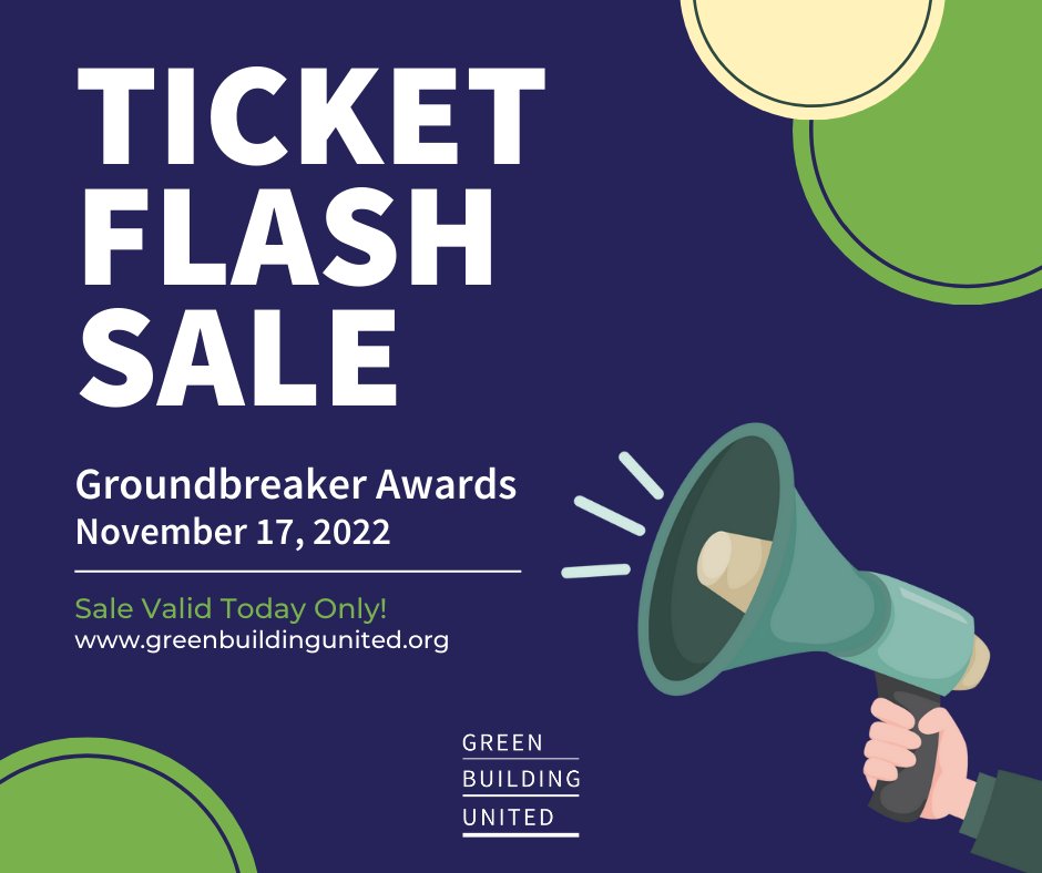 GreenBldgUnited's tweet photo. Today only!

Get your tickets at a discount to this year's Groundbeaker Awards. Don’t miss this celebrate those in our community making an impact in green building practices and sustainability.

Purchase tickets at: https://t.co/ac9nX9kZ91

#GroundbreakerAwards #BuildGreen2022 https://t.co/FIZDJ1qWRJ