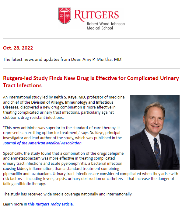 RWJMS_ID's tweet photo. Congrats to @RWJMS ID Div Chief @Keith_S_Kaye &amp; colleagues on yet another multicenter randomized clinical trial https://t.co/rz5LOK4Ggx https://t.co/GfvbXTfyEW