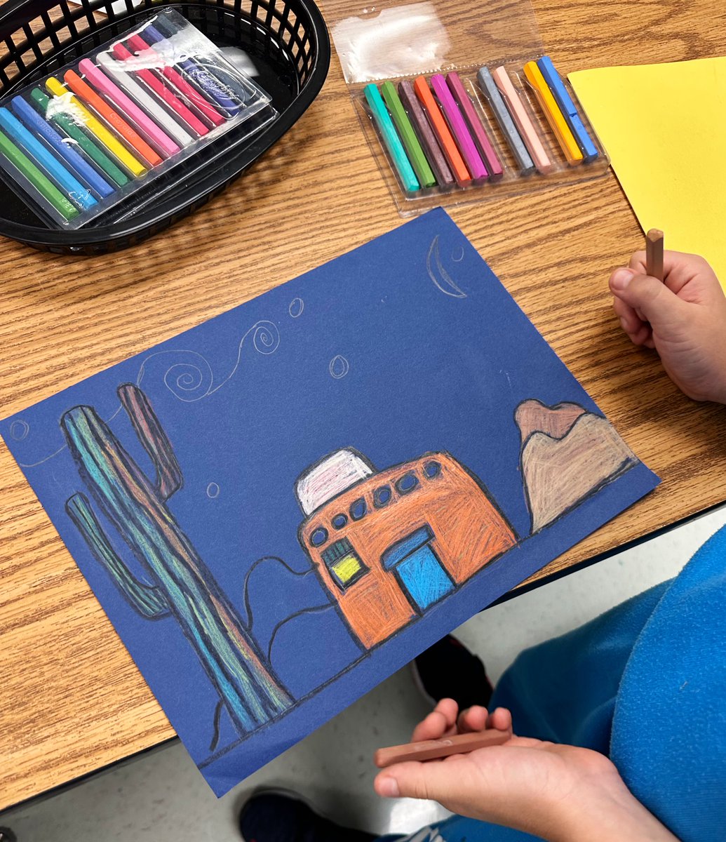Van Gogh’s Starry Night with a twist! I love how these Pueblo Starry Night landscapes are turning out! 🌵🌌🌙 #VanGogh #StarryNight @BBE_Bullfrogs @BBESpecials