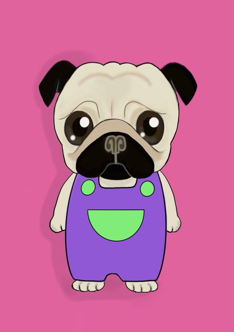 困った顔のパグくん。#イラスト #お絵描き #パグ #イラスト練習中 
