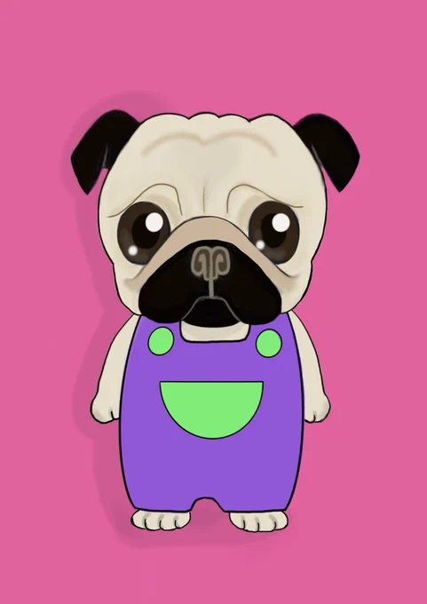 困った顔のパグくん。#イラスト #お絵描き #パグ #イラスト練習中 