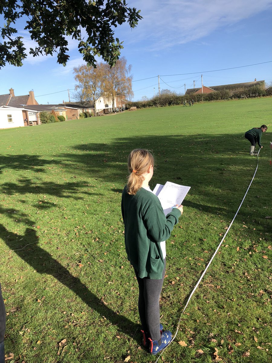 Year 6 made clinometers and used knowledge of the properties of right angled, isosceles triangles, to measure the approximate height of trees around our field. #OutdoorClassroomDay