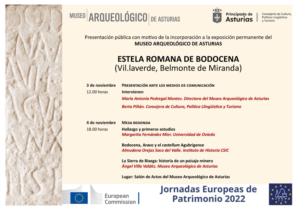 El Museo Arqueológico de Asturias presenta la estela de Bodocena (Villaverde, Belmonte de Miranda), incorporada a la sala de minería romana. castrosdeasturias.es/noticias/527/p…