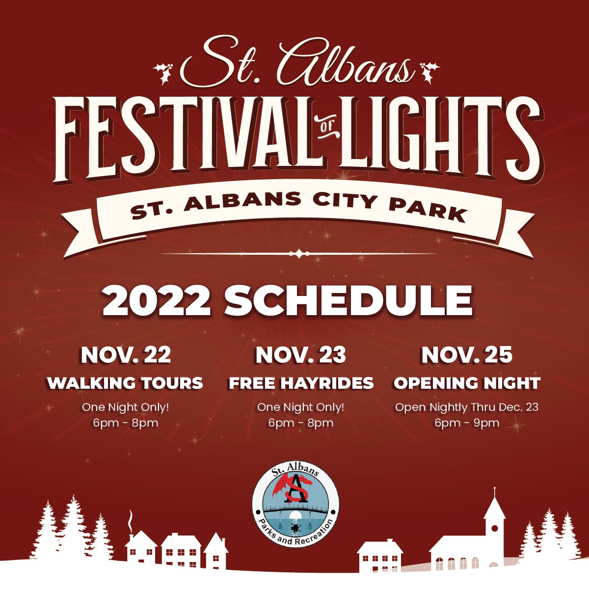 🎄🎅 2022 St. Albans Festival of Lights Schedule.

👇More Details👇
salights.com

#LocalNews #localevents #wvtourism