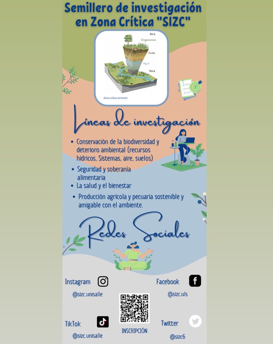 41_CLIAS's tweet photo. ¿Te interesa todo lo relacionado con el recurso suelo? ¡El Semillero de Investigación en Zona Crítica (SIZC) te está esperando! 

SIZC es liderado por la docente Rosalina González, y puedes inscribirte escaneando el código QR que ves en la imagen 🤩 https://t.co/8xxOZc5LFC