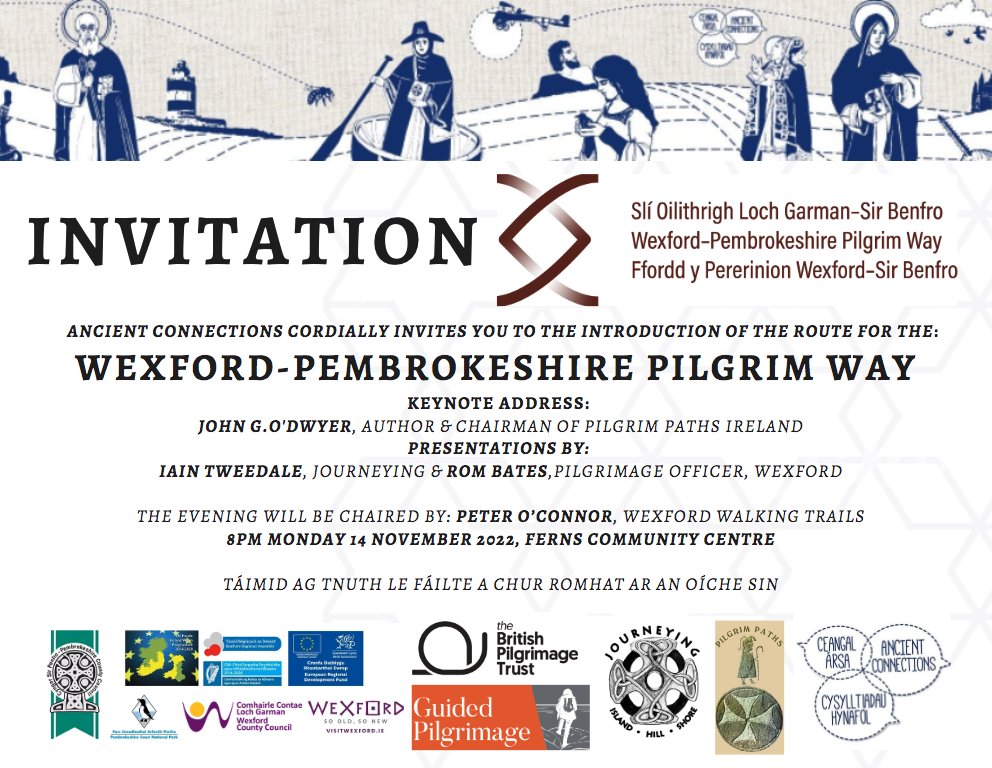 Johngodwyer1's tweet photo. Below is an open invite to the introduction of the exciting new Wexford-Pembrokeshire Pilgrim Way on Mon, Nov 14, at  8pm in @FernsVillage Community Centre, #Wexford. Will have speakers from Ireland and Wales, and I am glad to be among 
them. Would be great to cu. @visitwexford https://t.co/K3Ucvi9WjJ