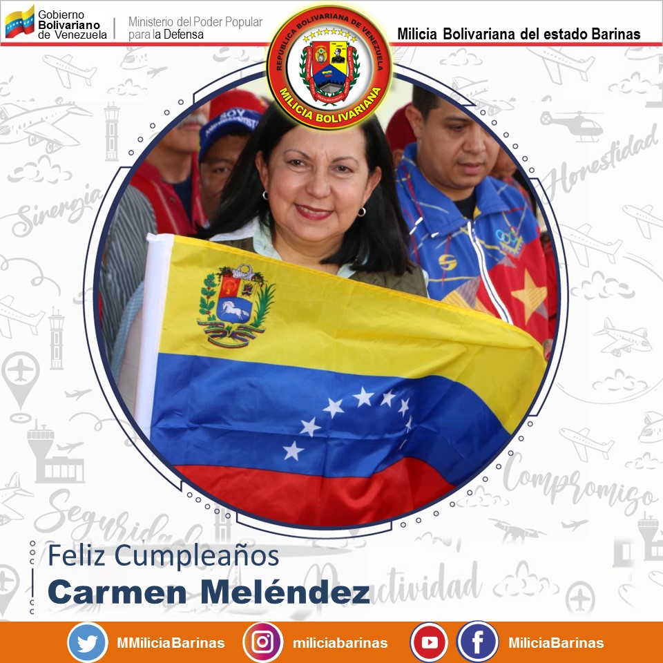 MMiliciaBarinas's tweet photo. Desde la @Milicia_B1 #Barinas deseamos a la A/J Carmen Meléndez, un feliz cumpleaños, deseándole muchos años más de éxitos y trabajo por el pueblo y la Revolución Bolivariana  #TrabajoConjuntoYSeguro @Milicia_B1 @wistohor https://t.co/8P6O65Ltfs