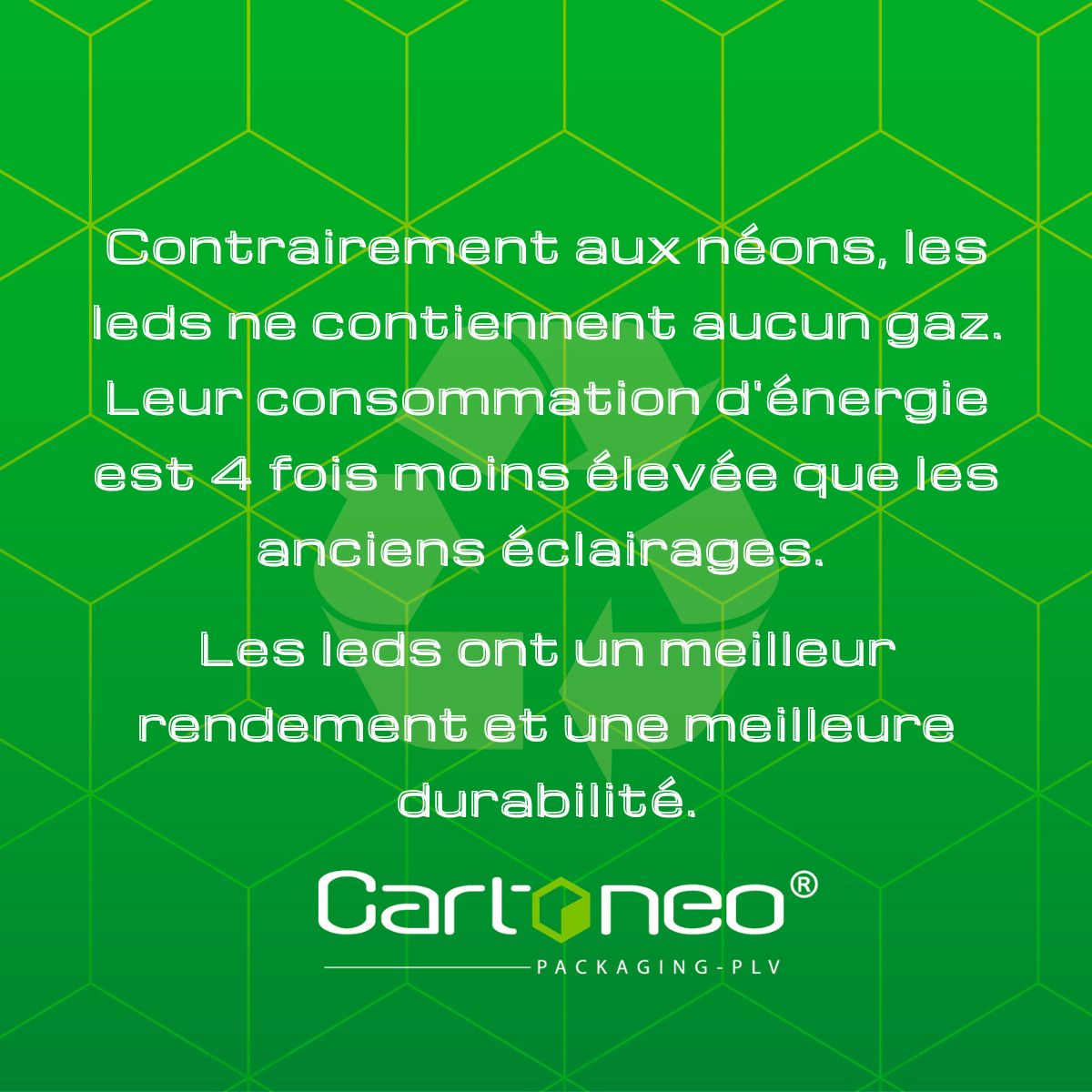 SCartoneo's tweet photo. [🌍AGISSONS POUR PRÉSERVER L’ENVIRONNEMENT] 

💡Cette année, nous avons remplacé nos néons par des leds. Ce changement nous permet d’économiser de l’énergie et surtout de réduire les risques pour l’environnement. 

#environnement #énergie #carton #packaging #plv https://t.co/ROu2G0lWgh