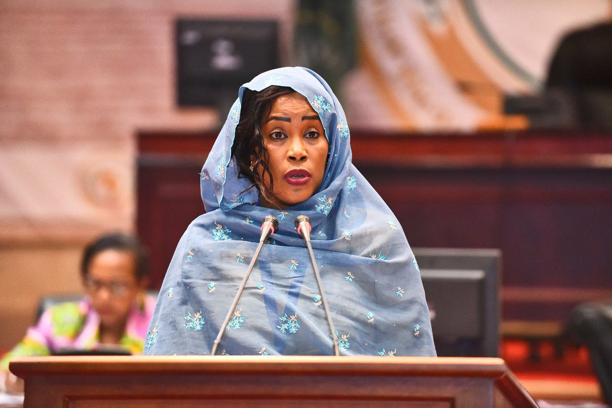 AfrikParliament's tweet photo. Hon. Amina Tidjani Yaya, Chairperson of the PAP Women’s Caucus delivers welcome remarks as the 13th Conference on Women’s Rights gets underway. She underscores the importance of this platform in bringing the plight of African women to the fore. #PAPWomenConference https://t.co/D587dLRfkZ