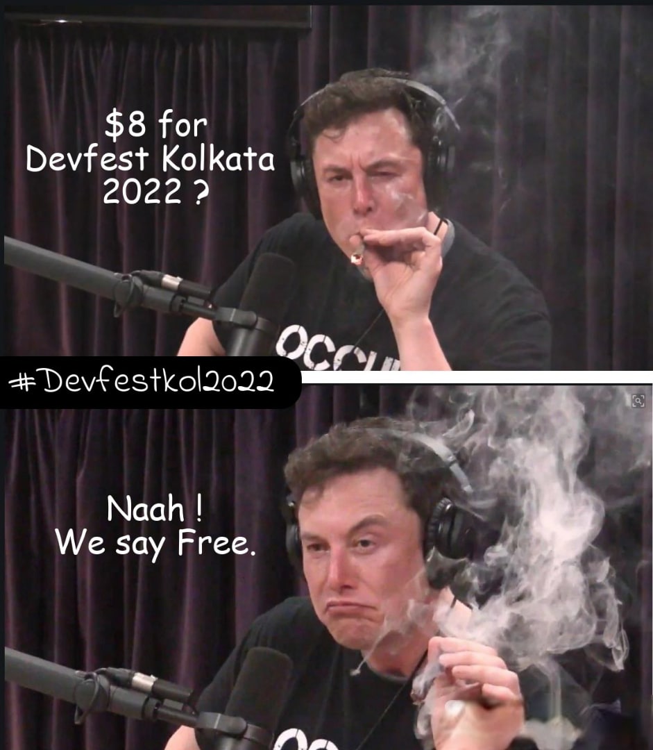 gdgkolkata's tweet photo. Naah! We say it's FREE🥳
@elonmusk

@GoogleDevsIN @googledevs 
#devfestkol #gdgkolkata #googledevelopergroups #DevFest22 #devfest2022 #googledevelopers #google https://t.co/p00pIJ8r5x