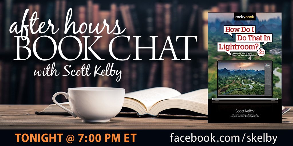 Lightroom users: tonight you’re invited to a “Book Chat” on my new Lightroom book. Lots of LR tips, stuff from the book, &amp; fun chatty stuff &amp; giveaways, plus a 50% off deal on the book. 7 PM ET at facebook.com/skelby - Got LR questions for tonight? Post ‘em here. See u then.