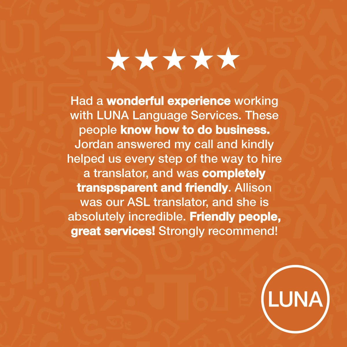 Thank you, Austin! We love providing translation services to our clients. It was our pleasure to serve you. #ThankfulThursday