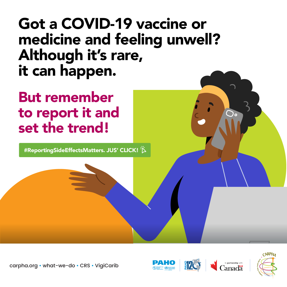 CARPHA1's tweet photo. Remember, your report counts! Reporting side effects matters. Jus' click! https://t.co/g5pSubsDe5
#ReportingSideEffectsMatters #COVID19 #publichealth https://t.co/VnMRe7tGp6