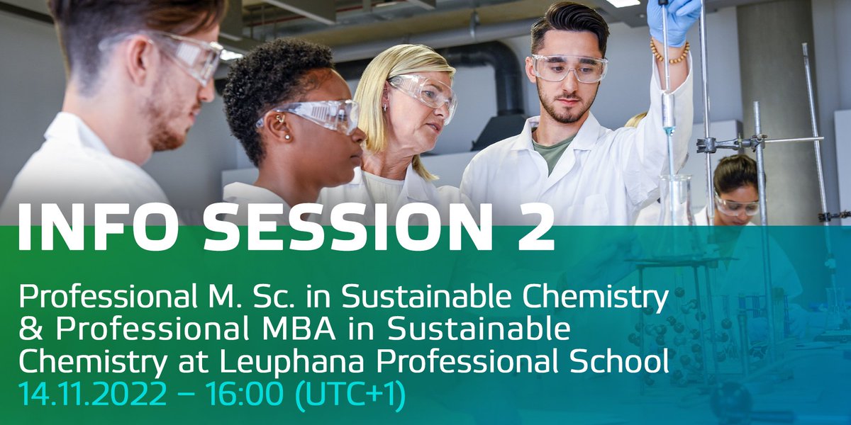 isc3centre's tweet photo. If you already work in the chemical industry, but want to dive deeper in order to help shape the future we recommend joining the info session on the #SustainableChemistry #studyprograms at @leuphana on November 14, 2022 at 4pm (UTC+1). Register now: https://t.co/7iahnHgJyL. https://t.co/JFvr0mYzNG