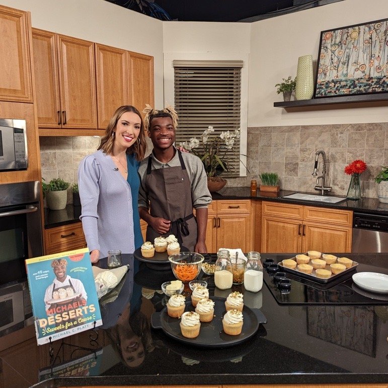 dcpl's tweet photo. Visiting Great Day Washington (@wusa9) to talk about Michael Platt's new cookbook Michael's Desserts: Sweets for a Cause.

The author talk will be this Saturday, Nov. 5 at the MLK Library! 

Register here: https://t.co/MxlLJqRewc https://t.co/heMVhEQKTD