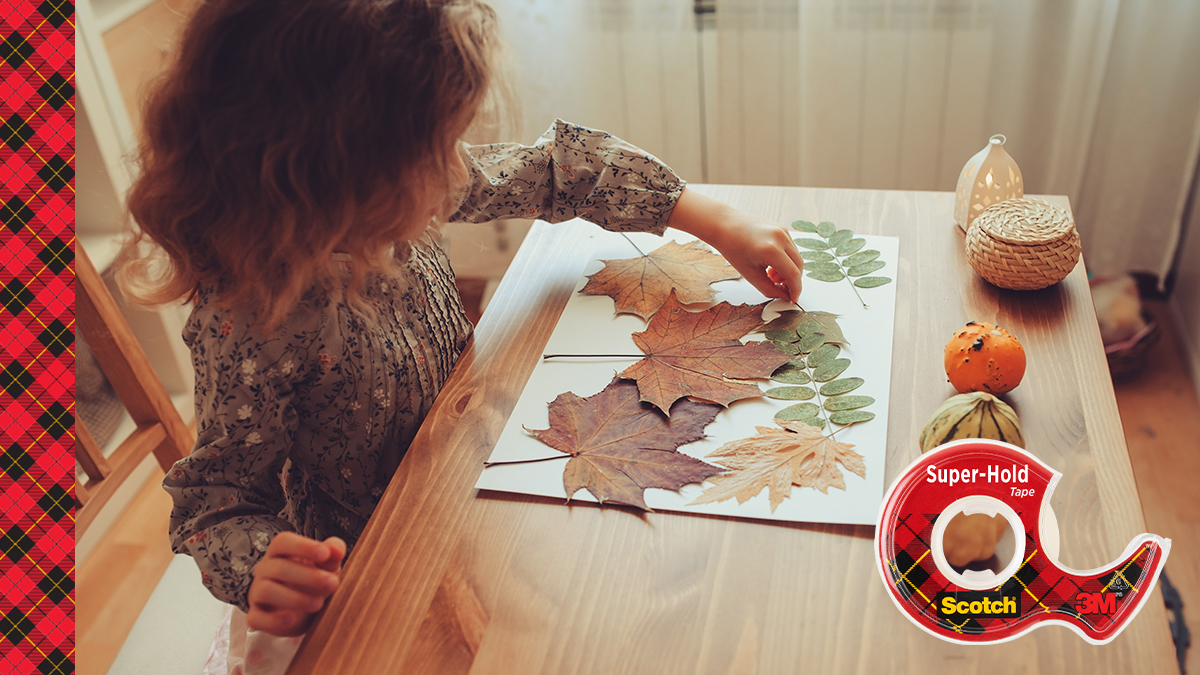 Express your love of fall with a fun leaf collage and Scotch® Super-Hold Tape. 🎃️🧡 #FallCrafts