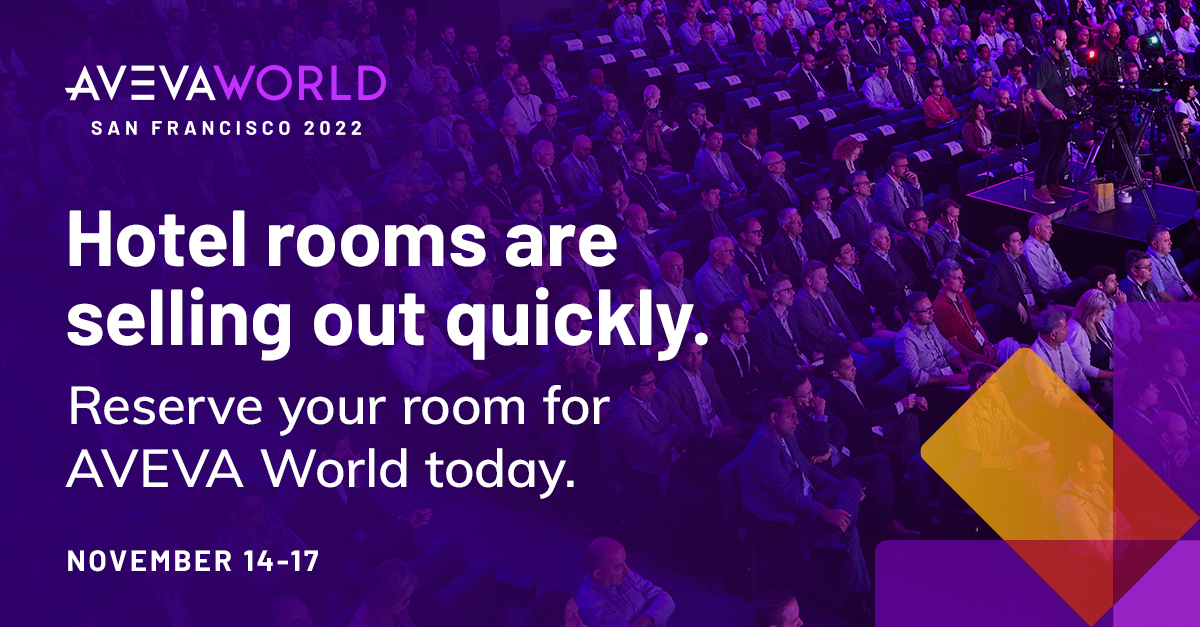 AVEVA World in San Francisco is just around the corner, and rooms in our discounted hotel blocks are filling fast!  Register now for the event bit.ly/3FYuTkf and secure your room in one of the available hotels, all nearby the #AVEVAWorld venue bit.ly/3sV8IDD