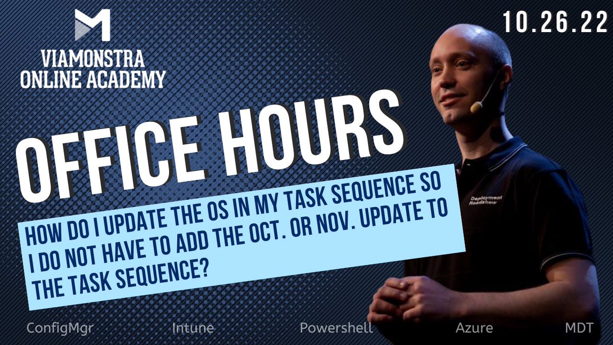 viamonstra's tweet photo. Check out this #ViaMonstraOfficeHours clip from 10/26 session! UPDATING THE OS IN MY TASK SEQUENCE WITHOUT ADDING THE OCT. OR NOV. UPDATE TO THE TASK SEQUENCE #TaskSequence #ConfigMgr #MSIntune #ViaMonstra
SUBSCRIBE and LIKE👍! It helps the channel🙌!
https://t.co/H8KJdJjzc4 https://t.co/02Sa5KtyKl