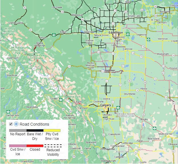 511Alberta's tweet photo. Central and southern Alberta highways remain affected by recent snowfall. Snowplows are actively working to improve conditions; drive with caution and allow them room to work. (8:00am) #ABRoads #ABStorm https://t.co/dlir57JXKm