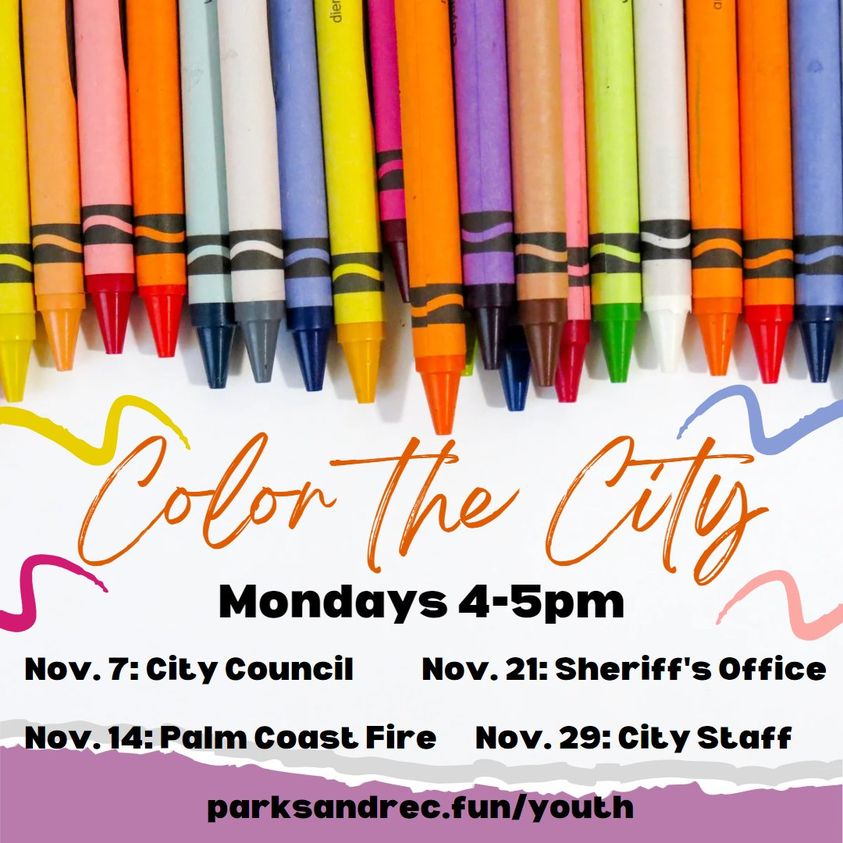 palmcoastgov's tweet image. 𝗖𝗼𝗹𝗼𝗿 𝘁𝗵𝗲 𝗖𝗶𝘁𝘆 | 𝙅𝙤𝙞𝙣 𝙩𝙝𝙚 𝙛𝙪𝙣

Government involvement isn&apos;t just for adults! Children are invited to a coloring session with members of our City Council, Fire Department, Sheriff&apos;s Office, and more. We&apos;ll color a themed picture and chat.