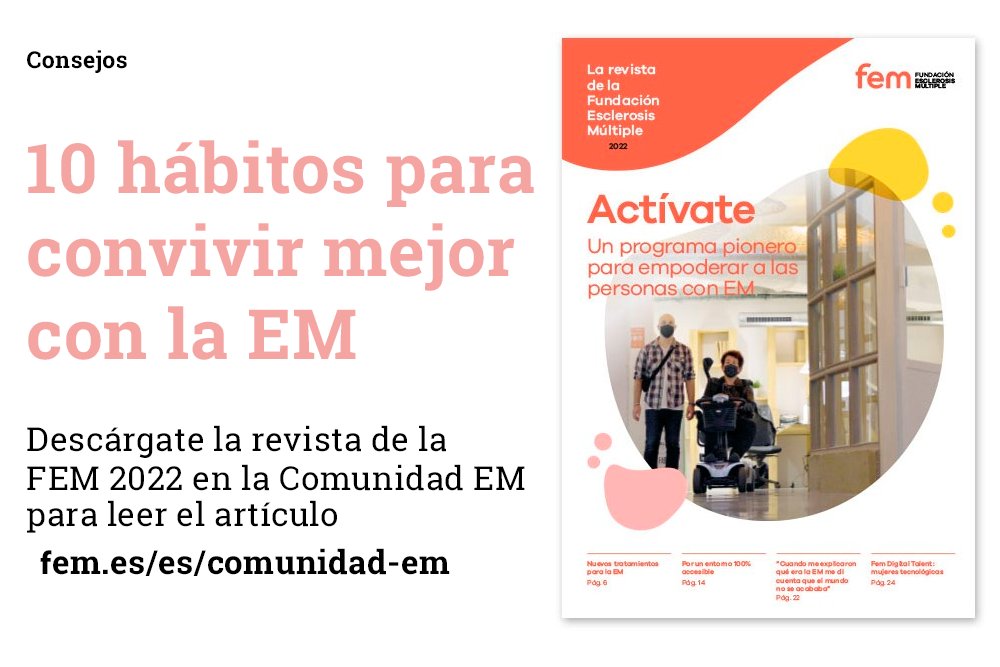 1⃣ Haz ejercicio de forma moderada
2⃣ Evita el sobrepeso
✅ Hazte miembro de la Comunidad y descubre los 10 hábitos que te ayudarán a convivir con la EM y el 📗 libro que te ayudará a incorporar pequeños cambios en tu día a día.
👉 fem.es/es/comunidad-e…
