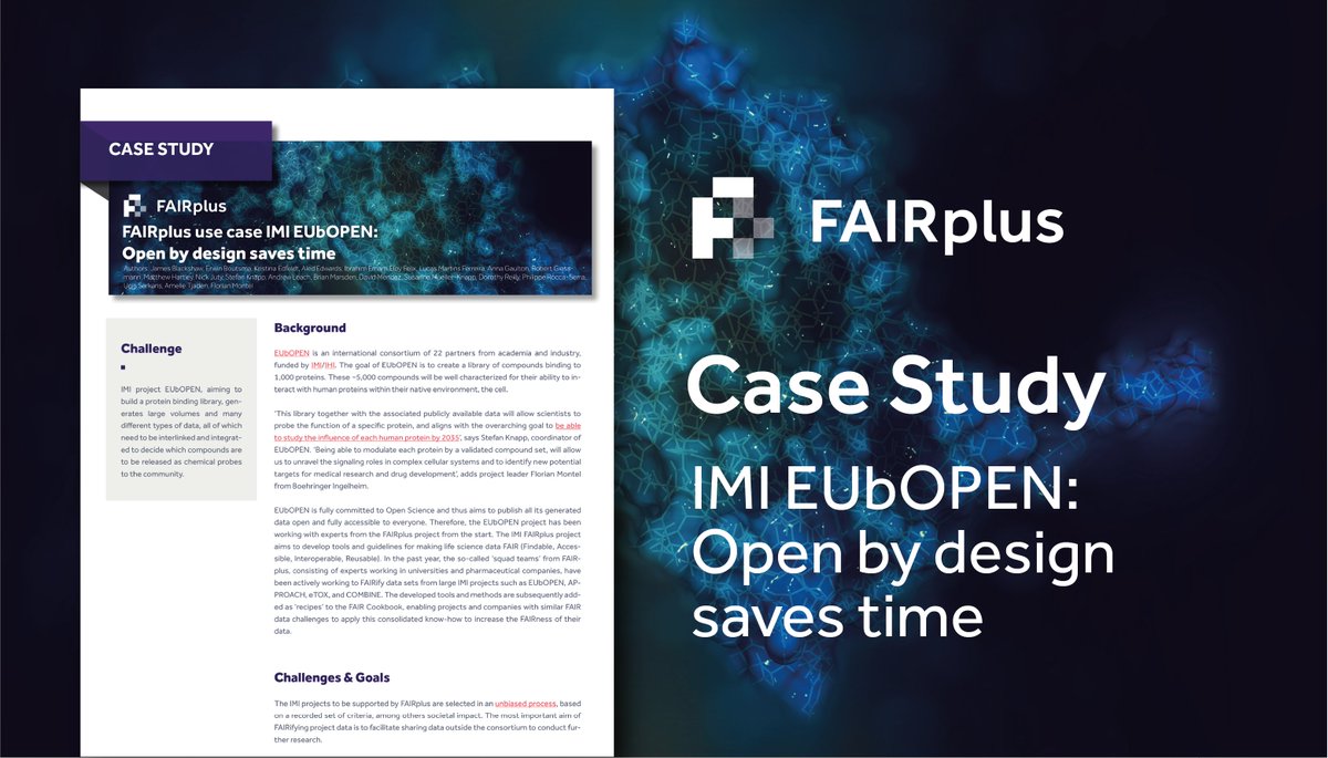 🙌 <a href="/EUbOPEN/">EUbOPEN</a> is fully committed to #OpenScience and aims to publish all its generated data open and fully #accessible to everyone.
Read our case study 📄 on EUbOPEN to find out our collaboration on making data #FAIR: fairplus-project.eu/news/eubopen-c…
