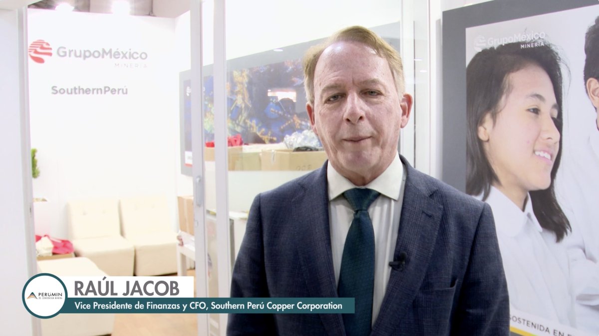 PeruminOficial's tweet photo. #PERUMIN35 | Raúl Jacob, Vicepresidente de Finanzas y CFO de Southern Perú Copper Corporation, nos cuenta sobre los próximos proyectos de la compañía, en especial de #Michiquillay.
Mira la entrevista aquí: https://t.co/9vDKu9mZey https://t.co/sseDRjmgg6