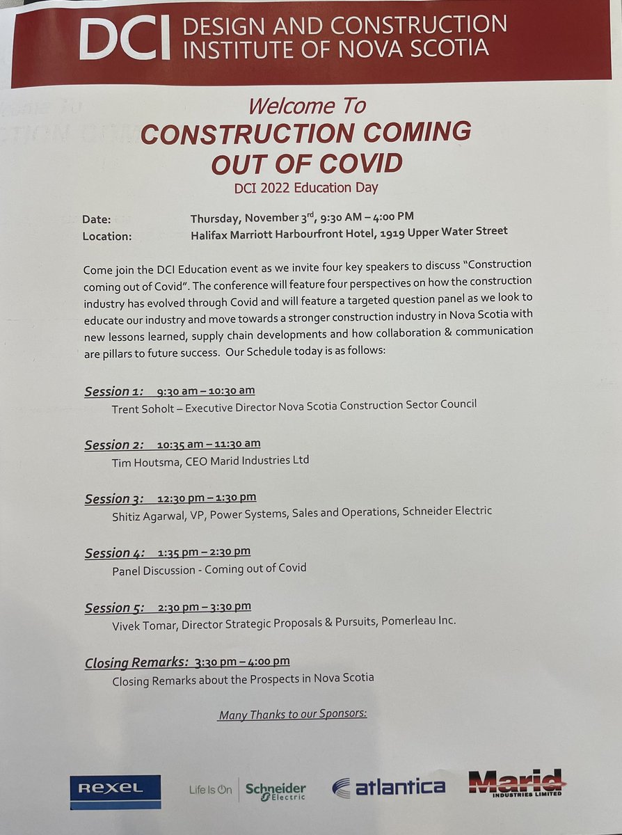 Proud to be speaking at the <a href="/DCInovascotia/">DCI Nova Scotia</a> Education Day today -  
‘Construction Coming Out of COVID’.

During these uncertain and complex times there is opportunity and much optimism for what is ahead.
#construction #forecast #skilledtrades