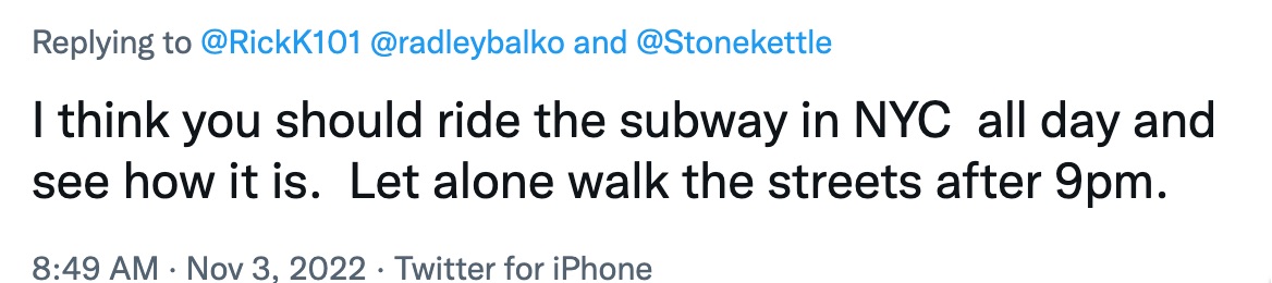 There were 8 murders on the NYC subway last year. There were over 760 million riders. Odds of getting murdered on a subway ride: 1 in 95 million. If you ride 700 times per year, odds are still less than 1 in a million. Odds of dying in a car accident: 1 in 8,500.