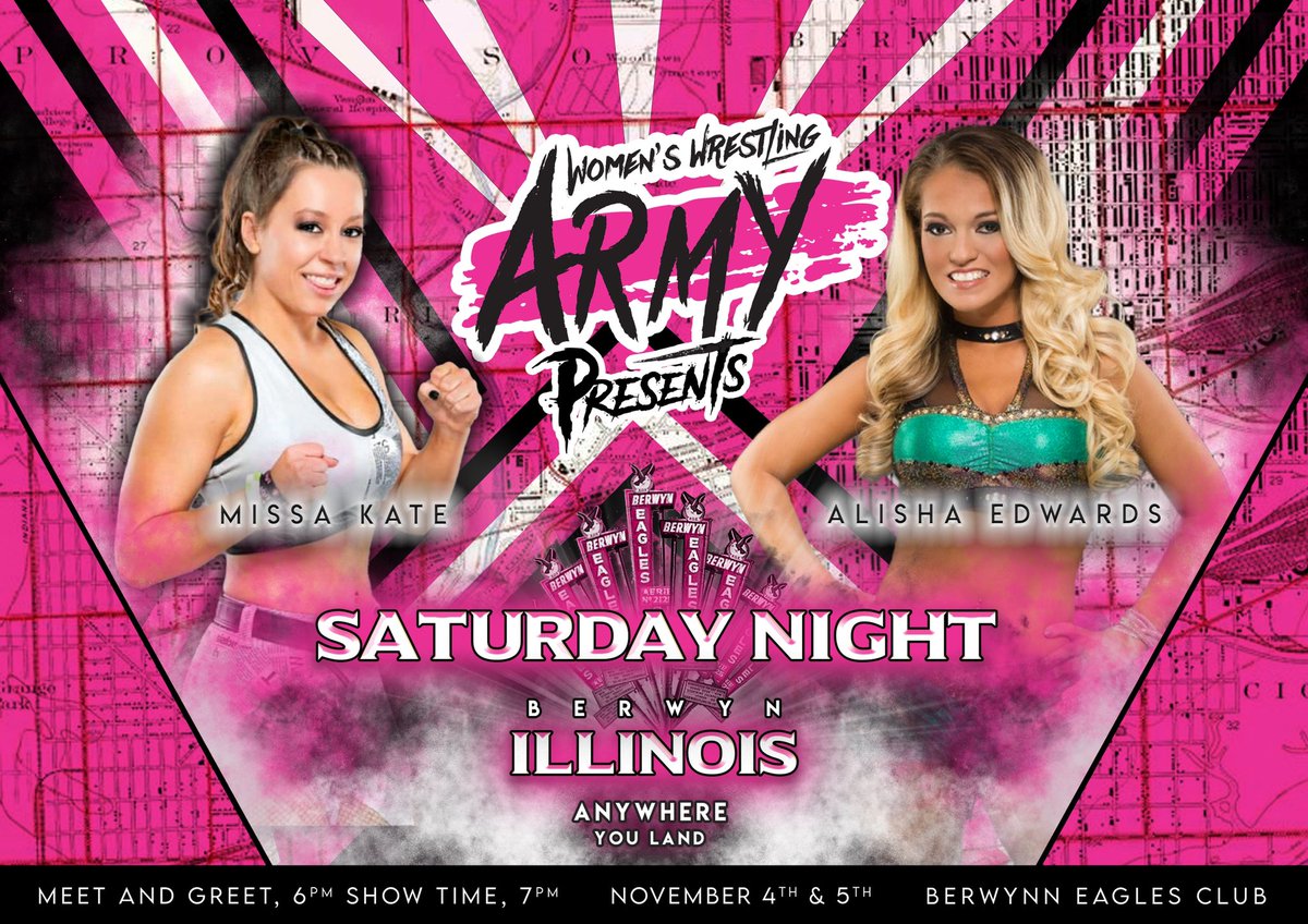 Women’s Wrestling Army presents “Anywhere to Land!!!”” November 4th and 5th at the Berwyn Eagles Club in Berwyn, IL!!! @WWrestlingArmy Let’s announce some more matches!!! @Mazzerati3 vs @KaylaSparks247 And @MrsAIPAlisha vs @MissaKate11 🎟 eventbrite.com/cc/womens-wres…