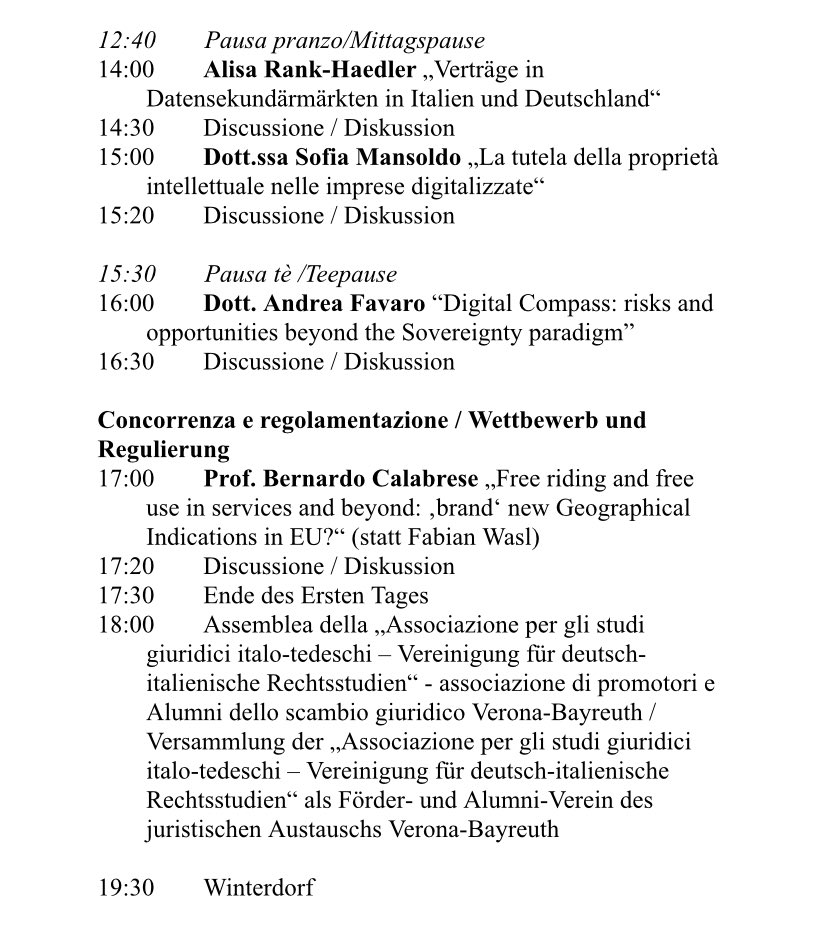 MSKBayreuth's tweet photo. Wir fahren fort mit der Session des Nachmittags und den Themen #Datensekundärmärkte, #impresedigitalizzate, #Sovereignityparadigm und #GeographicalIndications.
 
#Doppelpromotionsprogramm #Verona - #Bayreuth #SeminarVRNBT2022 https://t.co/oaIgjv08h2