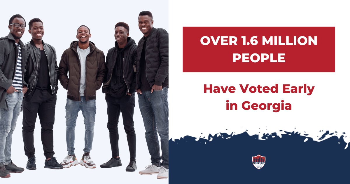 FaithworksVote's tweet photo. Over 1.6 MILLION people have already vote in #Georgia! Text 2 of your friends &amp; make sure they have a plan to #vote. #FaithWorks #Election2022 #midterms https://t.co/sJZP241LmX