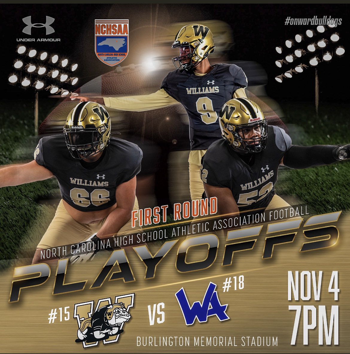 🏈 It goes down Friday night 7pm at Burlington Memorial Stadium. Bulldog Nation let’s show up to cheer our football team to victory! <a href="/whsbulldogsfb/">Williams Football</a> #onwardbulldogs