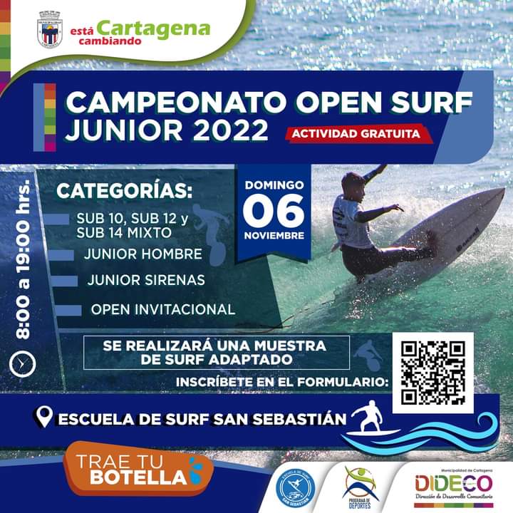 SENDA_Cartagena's tweet photo. Buenas tardes comunidad🌊 Les recordamos que va quedando MUY POCO para el "Campeonato de Surf: Open Surf Junior 2022" 🏄‍♀️🏄‍♂️ queremos dejarlos cordialmente invitados, es una actividad completamente GRATUITA. Contaremos con diversas actividades recreativas, premios sorpresas y más🤙 https://t.co/L4kyBUO5MK
