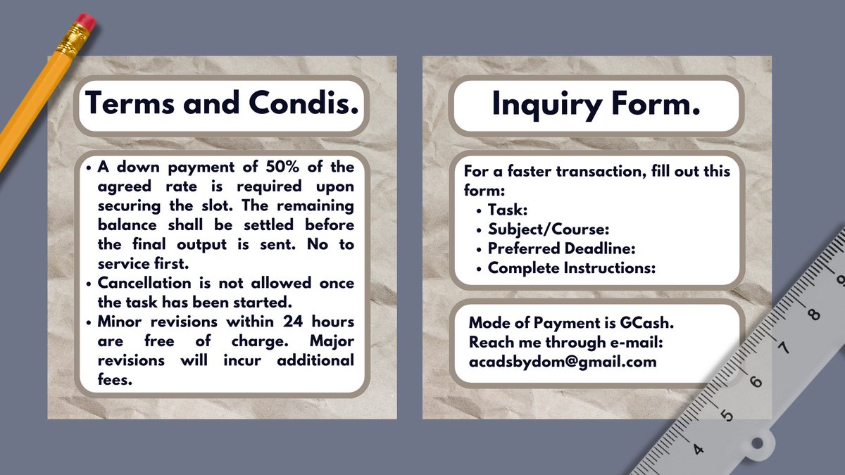 hey, this is dominic — an academic commissioner offering quality works at student-friendly prices. to know more about me, check out my commission sheets below. anything else on your mind? my dms are always open for inquiries.