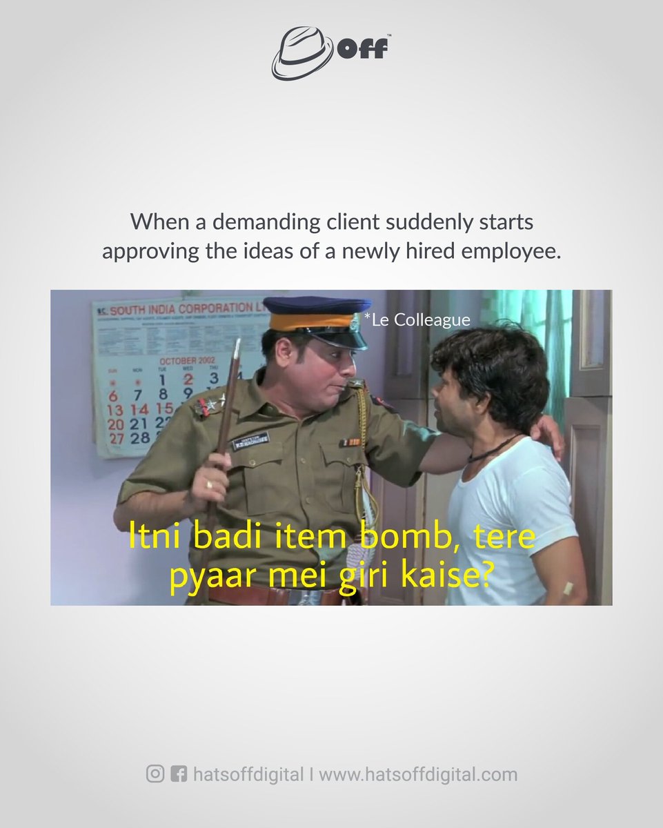 hatsoffdigital's tweet image. Hola Agency Peeps!! ✋🤯 

It's time to relax and sit back with some popcorn because we bring you agency version of bollywood movie - Hungama 🍿🎉

#hatsoff #agencycreative #agency #agencylife #hungama #bollywoodmovies #bollywood #bollywoodmemes #creativewriting #creativeagency