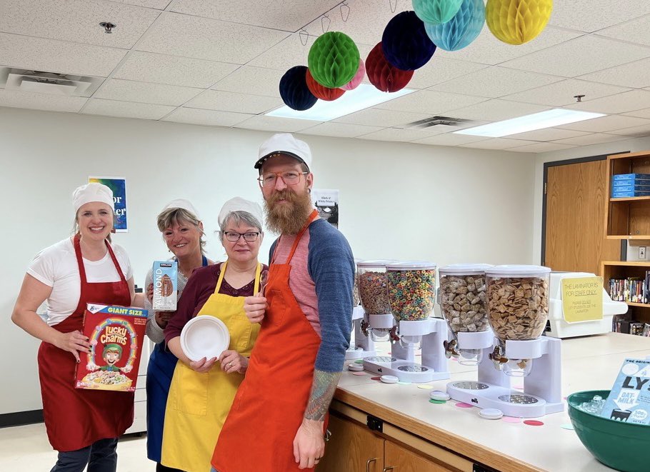 MrsJsLibrary's tweet photo. Because our staff is cereal-sly great, the library is hosting a cereal bar today. https://t.co/ZQ61EXAoPt