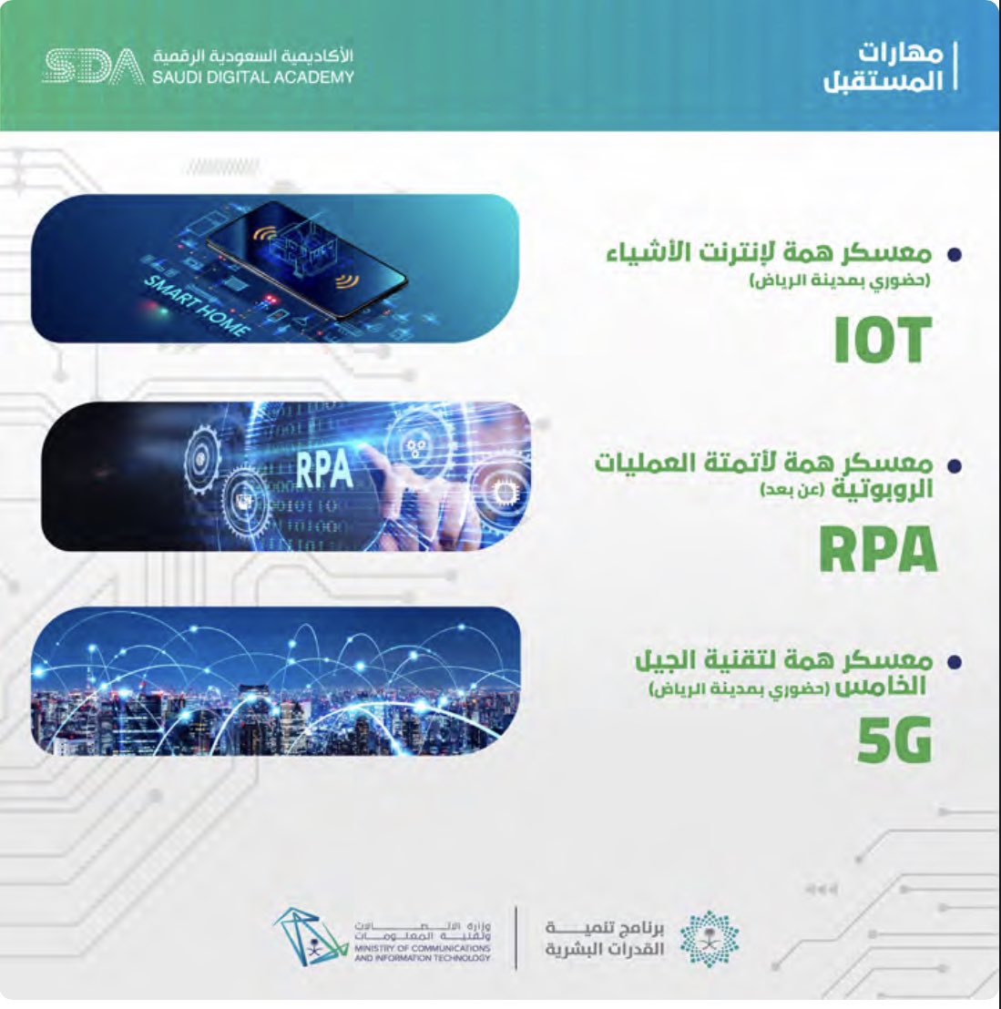 Altiqny's tweet photo. ضمن مبادرة #مهارات_المستقبل، وفي خطة مستمّرة لتمهين الكوادر الوطنية في مجالات التقنيات الحديثة والمتقدمة تحت معايير عالمية، تطلق الأكاديمية السعودية الرقمية
3 معسكرات للتسجيل https://t.co/Cnx8lNOkze https://t.co/r29YflpREu