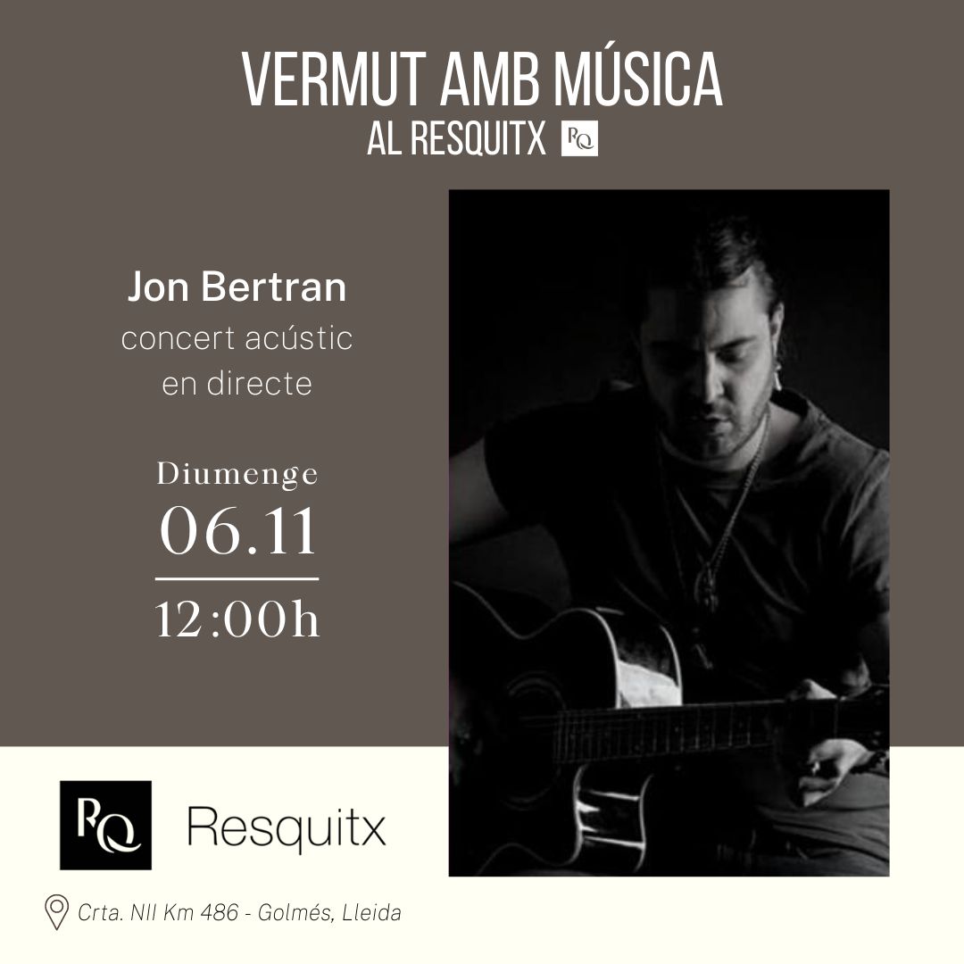 📅 Diumenge 6/11 a les 12h al RESQUITX.
Us proposem un pla perfecte per aquest diumenge vinent; vermut amb música en directe al Resquitx.
Aprofitem aquests últims dies de bon temps per gaudir del vermut del diumenge amb concert acústic en directe del Jon Bertran