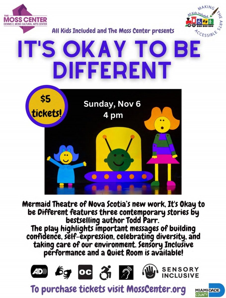 OfficeofESE's tweet photo. You're invited to a sensory inclusive presentation of Todd Parr's "It's Okay to be Different" #allkidsincluded #mosscenter https://t.co/wAzPFrZ2cy