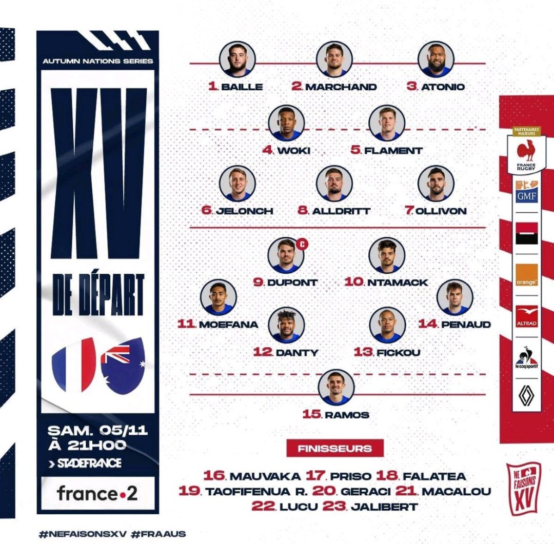 Première composition de cette tournée d'automne contre l'Australie 🇨🇵🐓