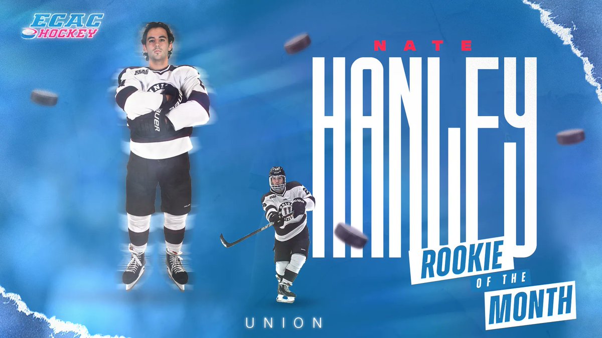 ecachockey's tweet photo. Tied for the league lead in points and he's only a freshman! 

With two goals and seven assists through ten games, including three multi-point contests, @Unionmhockey's Nate Hanley is your #ECACHockey Rookie of the Month. https://t.co/R9GjOQ6Oof