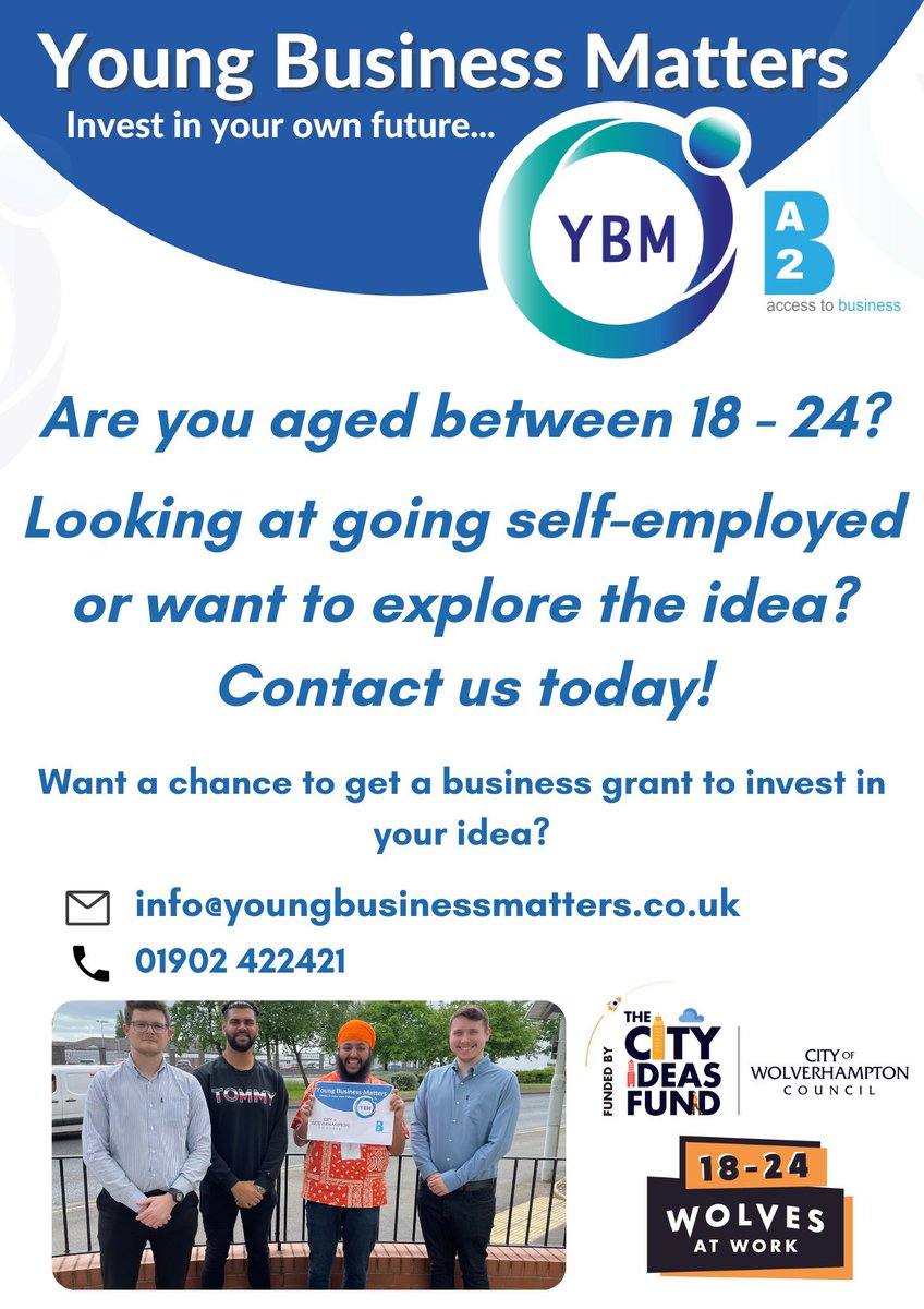 YBMWolves's tweet image. 👀Have you been thinking about being your own boss?
Do you want to know how to set up as self-employed?

Young Business Matters are here for you!👋

Get in touch if this is something which would help you out!
📧info@youngbusinessmatters.co.uk
📞01902 422421

#wolvesatwork
