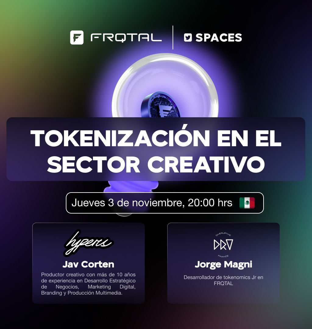 javcorten's tweet photo. Esta noche en @frqtal con @diveruptive_fi hablaremos sobre creatividad, NFTs y lo que estamos preparando en @hypersmx 😎 https://t.co/Vh4cciBFs3