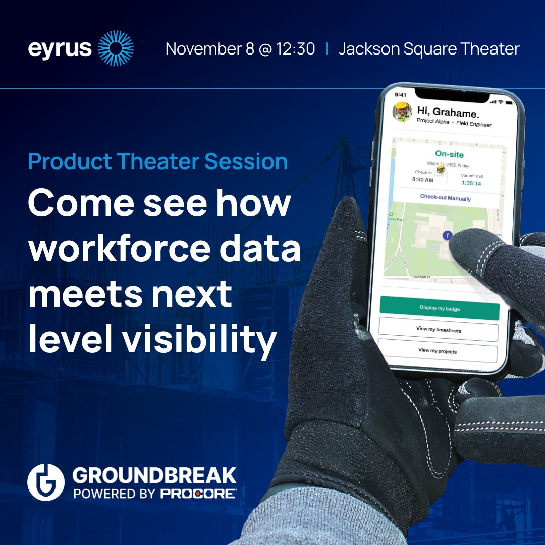 EyrusTeam's tweet photo. @procoretech Groundbreak is happening NEXT WEEK in New Orleans! Be sure to mark your calendars and attend @EyrusTeam's Product Theater Session on November 8th at 12:30 PM located in the Jackson Square Theater! See you there! https://t.co/MIM74nO6yk