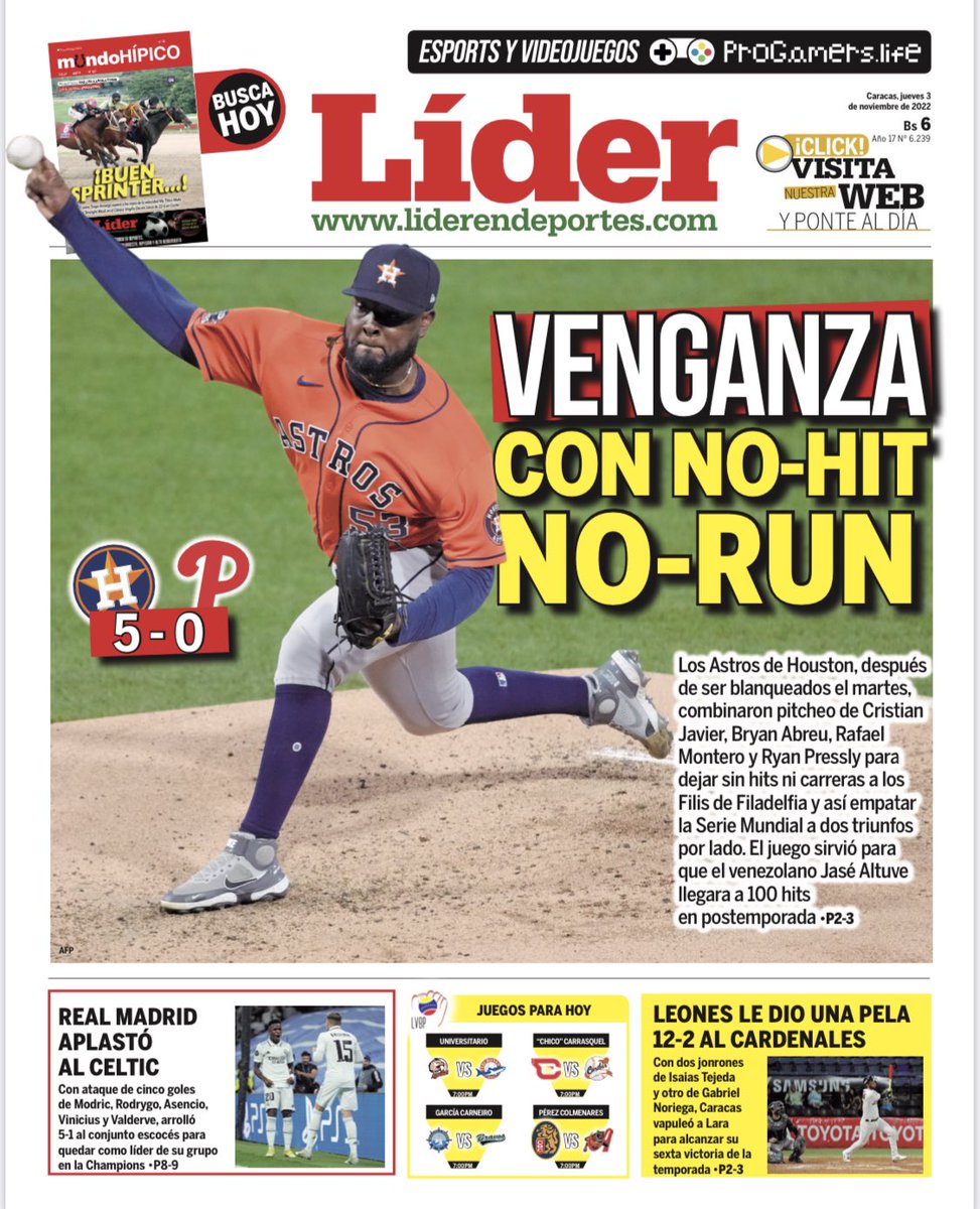 LeandroCisnero0's tweet image. #03Nov22 | Primera página diario Líder
@LiderEsDeporte