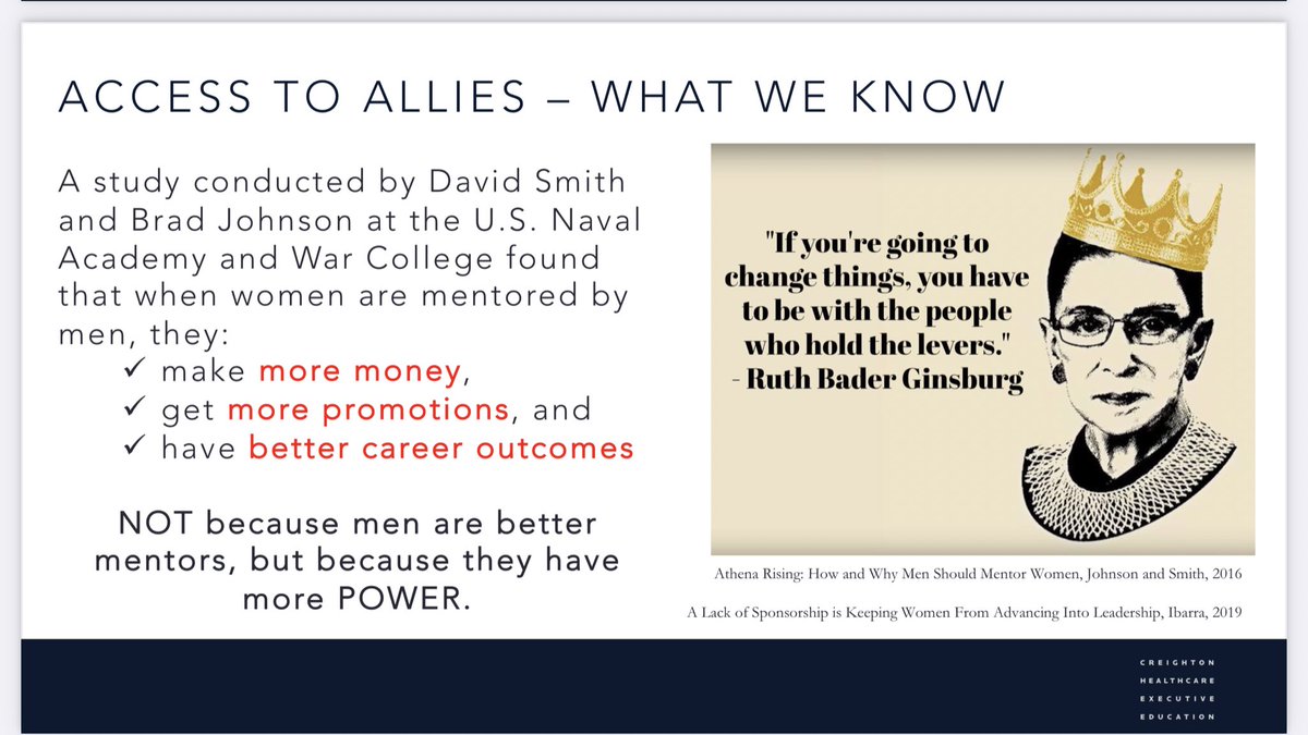 AmyOxentenkoMD's tweet photo. What happens when women are mentored by men?  

✅ More 💴 
✅ More promotions
✅ Better career outcomes

Not because men are better mentors.
Men have more power. 💪🏼

This is why #MaleAllies are 🔑!

#SheLeadsHealthcare 
#HeForShe 

@LaurieBaedke https://t.co/YOQwrpAEm0