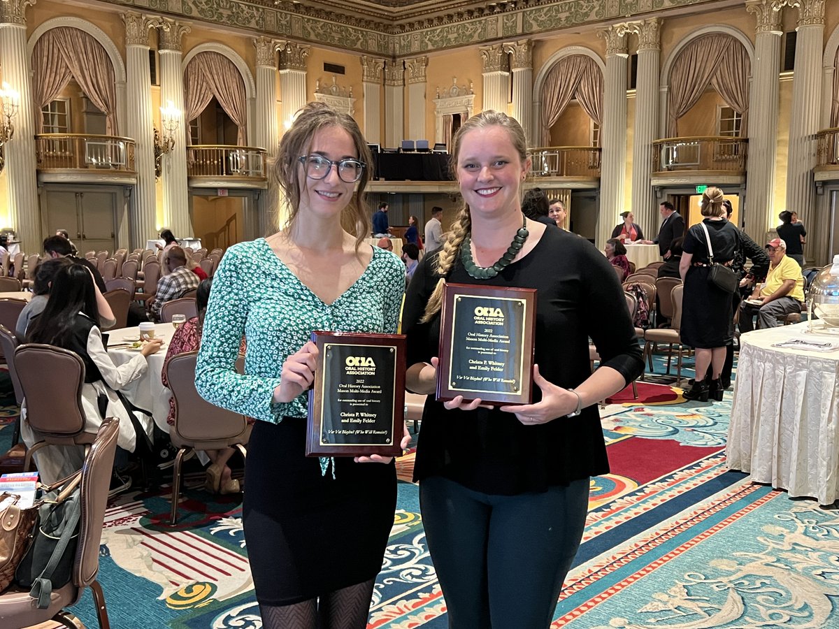 YiddishStories's tweet photo. #ThrowbackThursday to the OHA Conference when filmmakers @yiddishista and @SubatomicEmily received the Mason Multi-Media Documentary Award for outstanding use of oral history in a documentary film @WhoWillRemain! A dank to @AmyStarecheski, Mason award committee, &amp; @OHAnetwork. https://t.co/145eUals6X